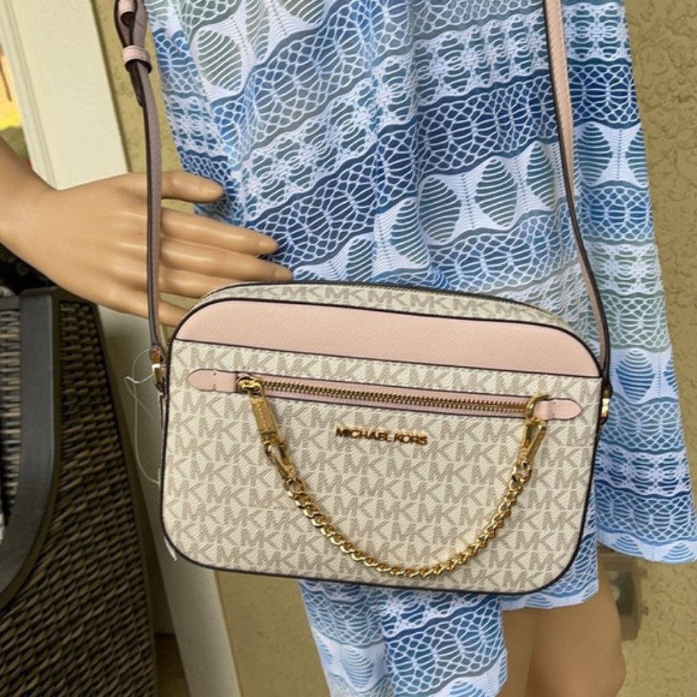 Michael Kors Jet Set Item Large East West Zip Chain Crossbody Powder Blush Multi - Picture 11 of 16